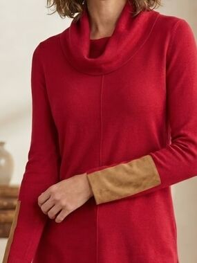 Tyler Böe Cotton Cashmere Cowl Neck Tunic Sweater with Faux Suede Elbow Patches